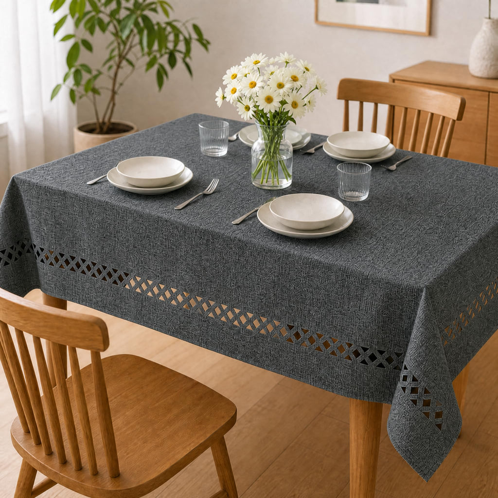 Dark Grey Rectangle Waterproof Tablecloth, 60×84 Inch