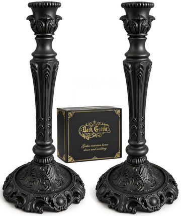 Gothic Victorian Candlesticks Set of 2, Black Metal Taper Candle Holders