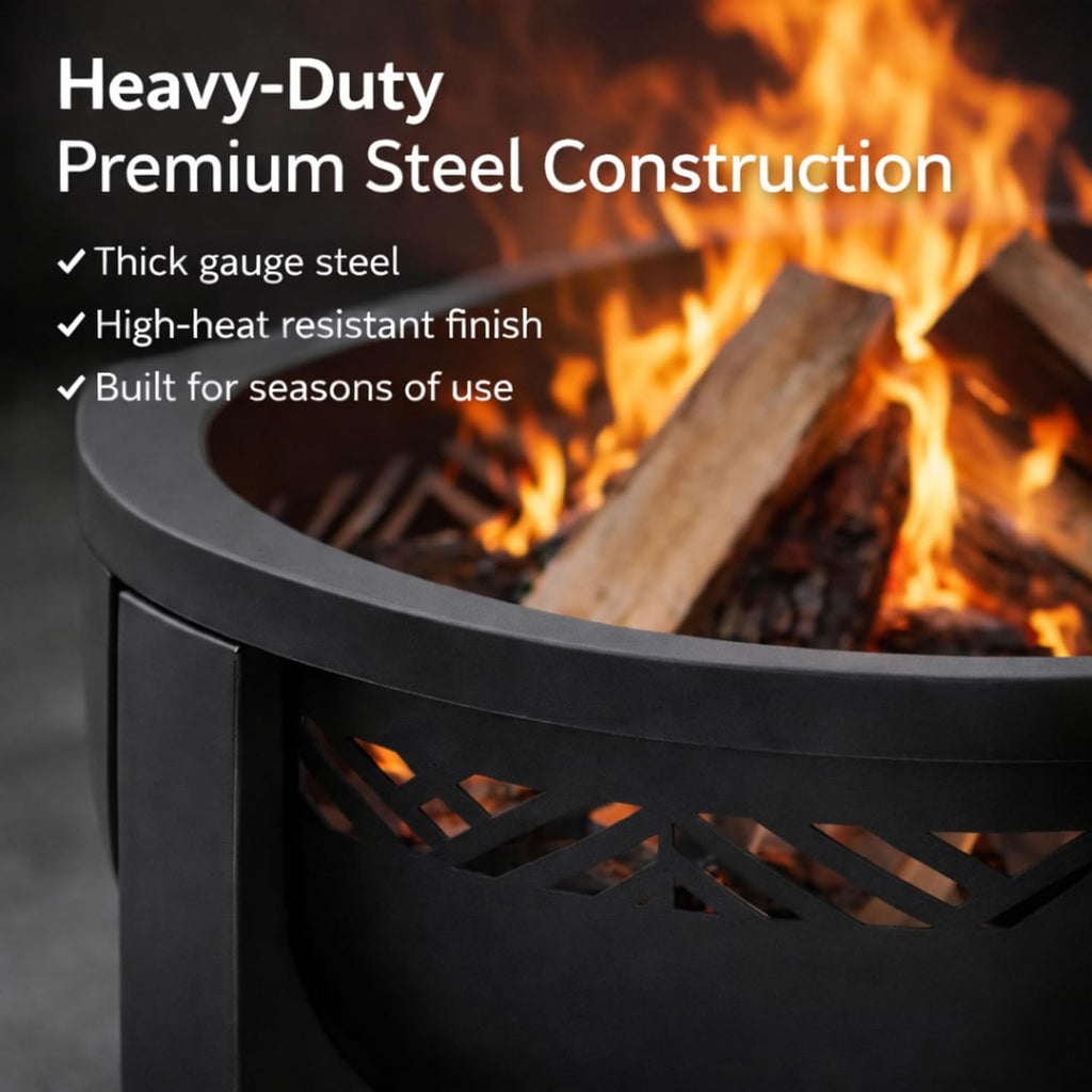 Fire Chief Wood Burning Fire Pit with Tabletop Lid - Modern Outdoor Metal Fire Pit