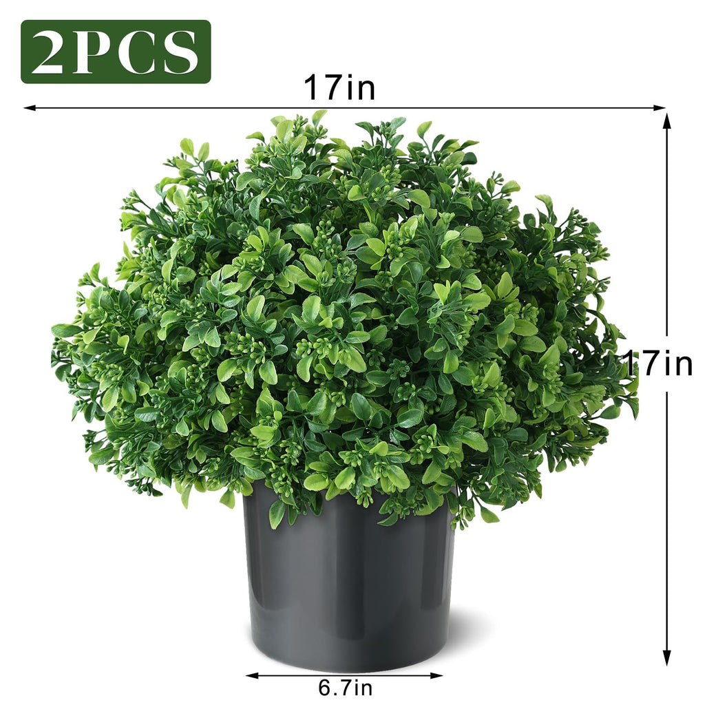 2 Sets Artificial Boxwood Topiary Ball Trees for Front Door Decor (Green)