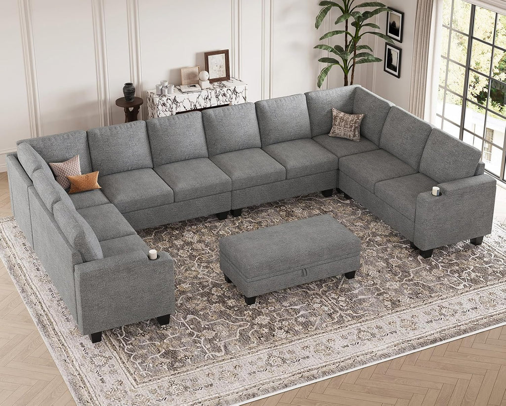 Oversized U Shaped Modular Sectional Couches 10 Seater Modular Sofa Set with Storage Ottoman Large Sectional Couch