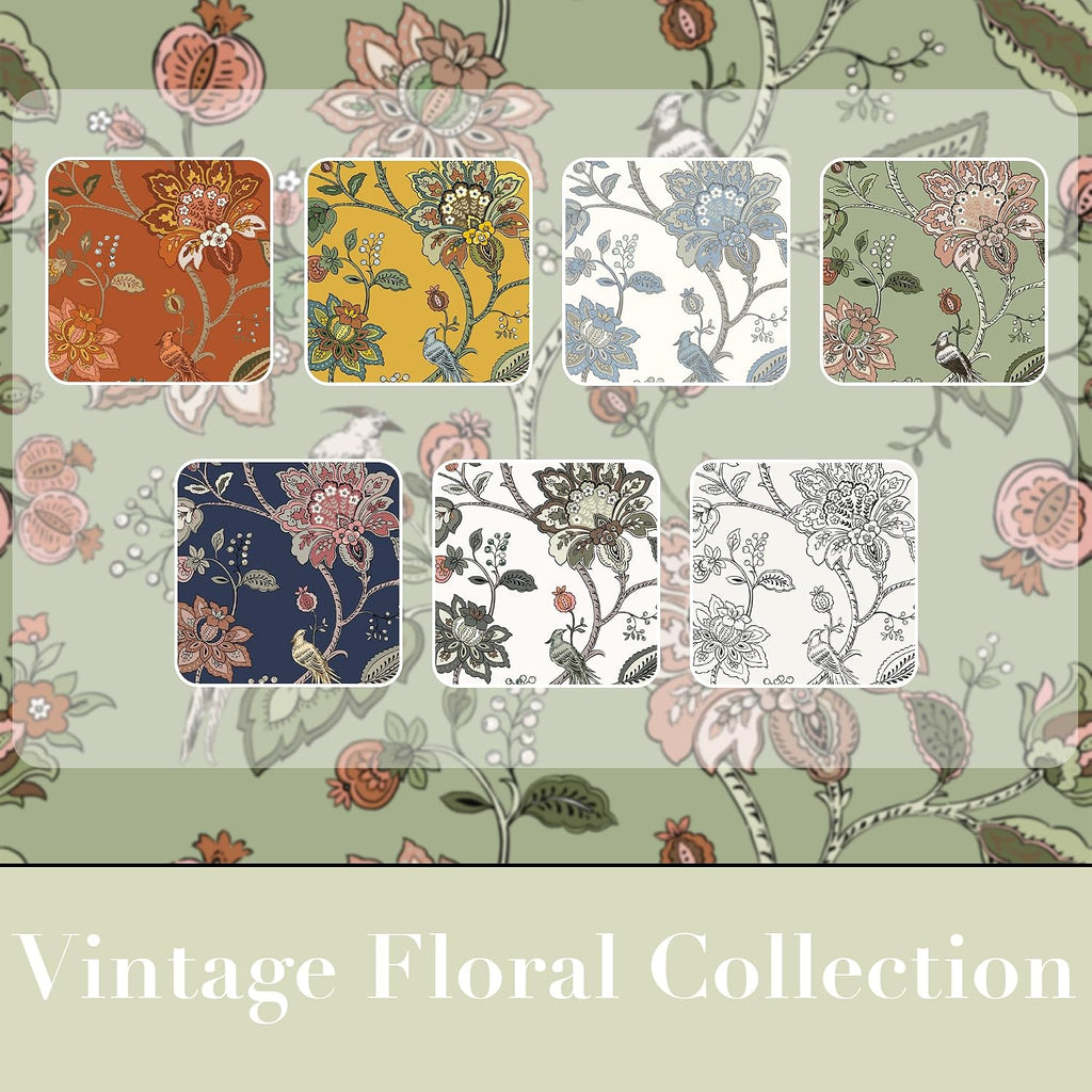 Green and White Curtains 2 Panel Set for Bay Window,70% Blackout Eclectic Art Nouveau Print Floral