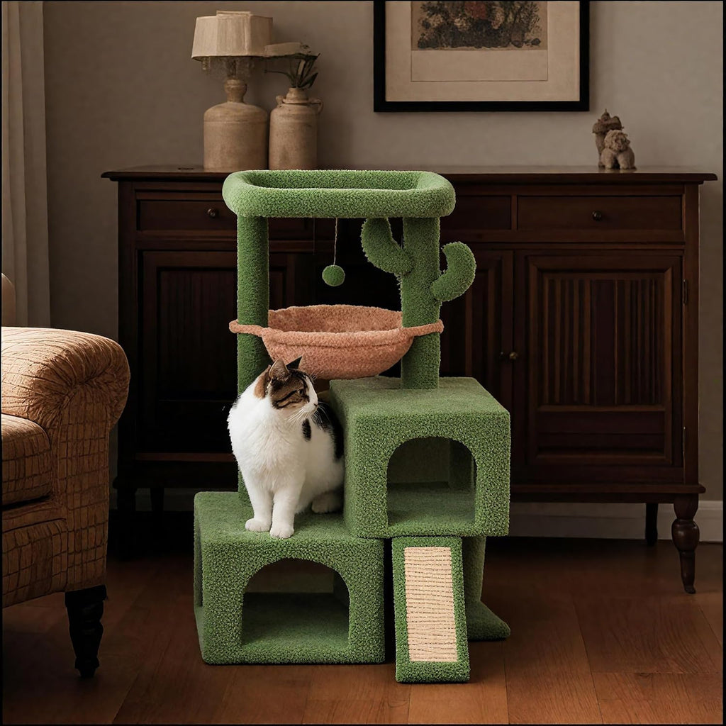 37.4" Cactus Cat Tree Tower with Twin Cat Condos for Indoor Cats