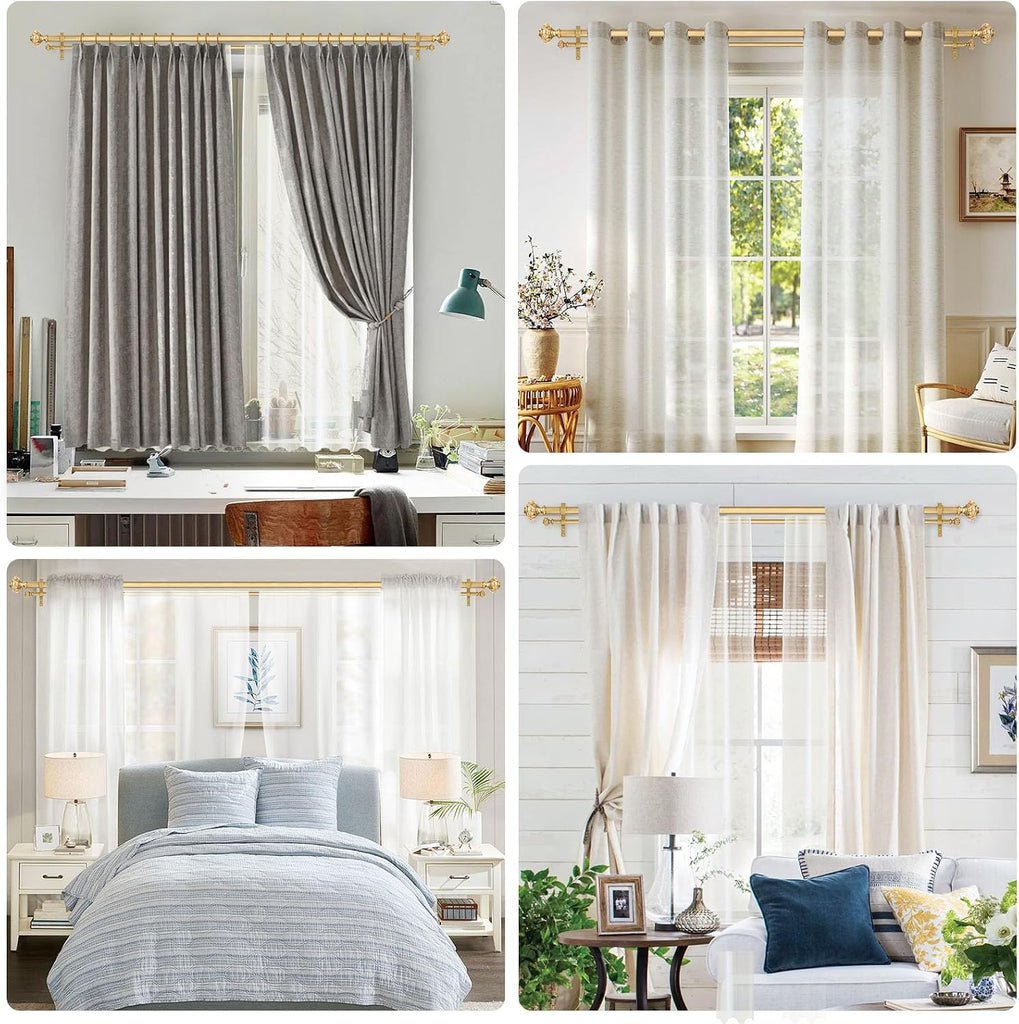 Gold Double Curtain Rod, 1 Inch Adjustable Decorative Crystal Dual Curtain Rod, Heavy Duty Vintage