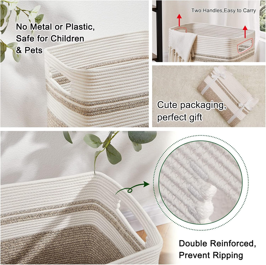 Laundry Hamper-Laundry Basket,Tall Cotton Storage Basket with Handles,Decorative Blanket Basket ,Collapsible Large