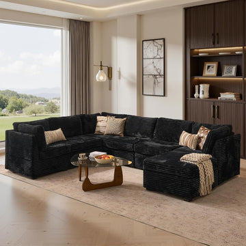 Modular Sectional Sofa Couch with Sofa Bed U-Shape Chaise, Comfy Plush Corduroy Cloud Couches, Modern Luxury Deep
