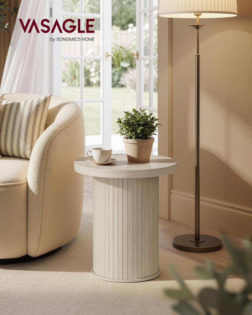 Round Side Table, Tambour End Table, Mid Century Modern Nightstand