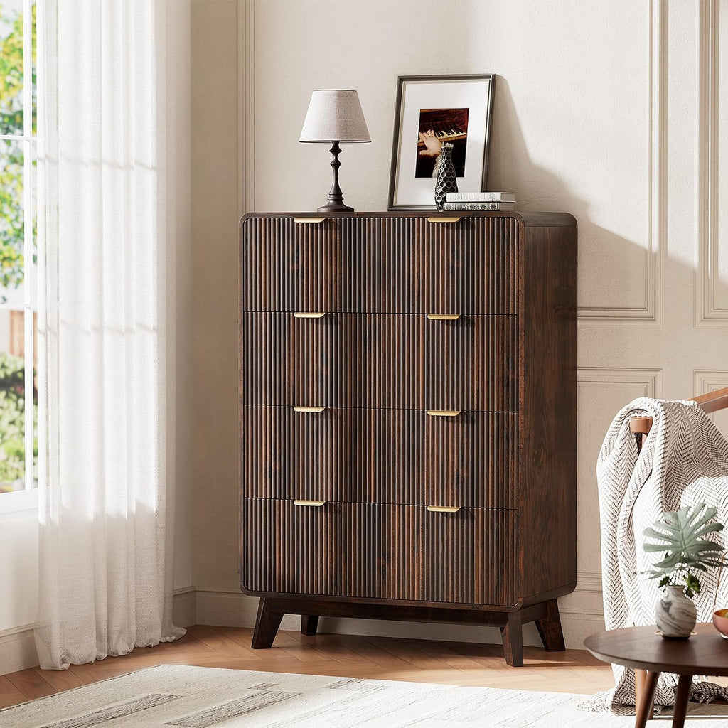 Fluted 5 Drawers Dresser , Modern 40.2" Tall Drawer Dressers with Metal Handle, Wooden Chest of Dresser , Solid Wood