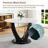 42" Round Dining Table for 4-6, Modern Faux Marble Kitchen Tabletop with Black Wood Pedestal and Gold Metal Frame