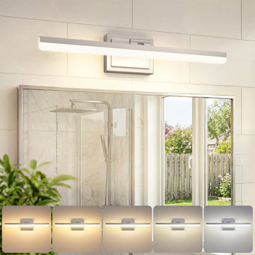 Modern Bathroom Vanity Light 24 inch, Rotatable, 24W Dimmable 5CCT Led Bathroom Light Fixture Over Mirror, Brushed
