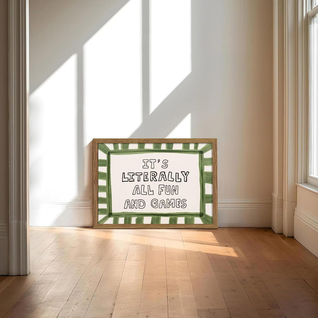 It'S Literally All Fun And Games Wall Art, Modern Neutral Inspirational Quote Canvas Wall Decor Painting, Mid Century