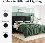 King Platform Bed Frame, Velvet Upholstered with Adjustable Vertical Channel Tufted Headboard