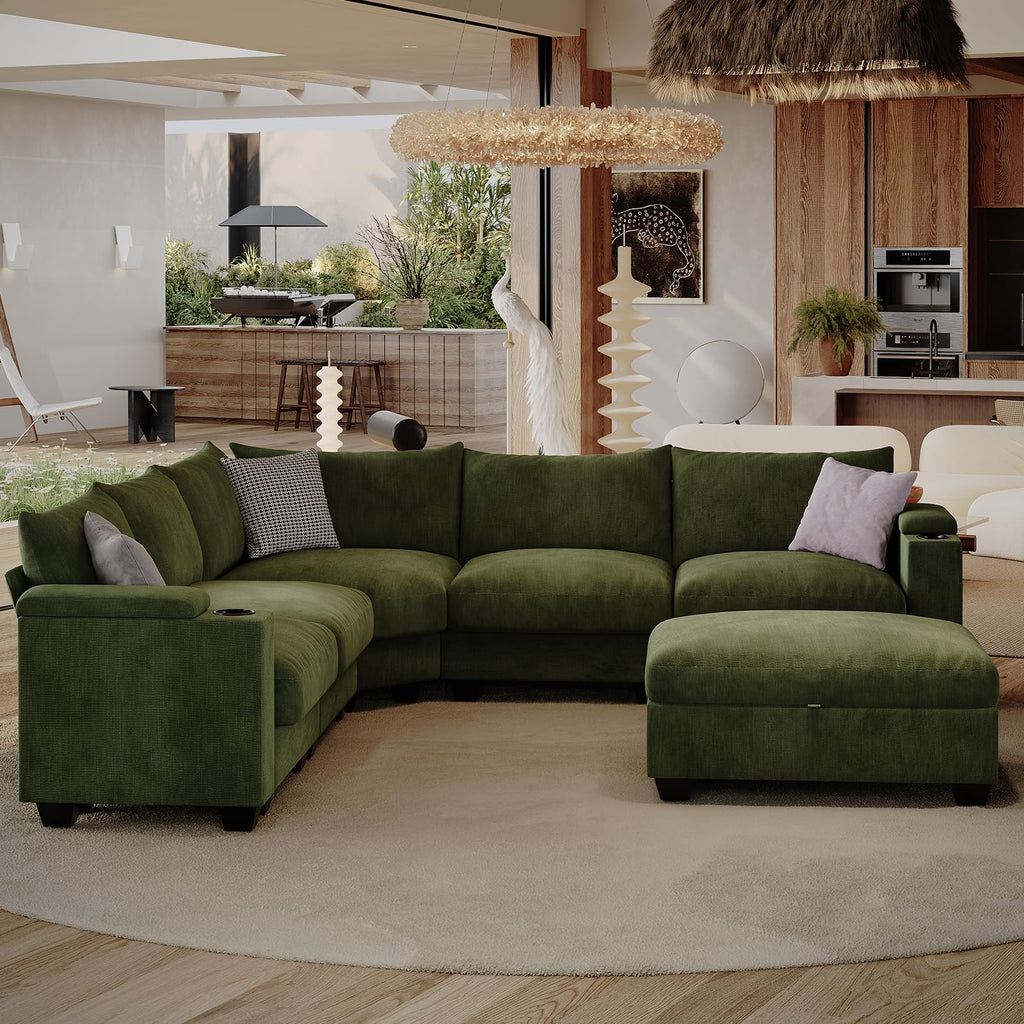 107" L Shaped Sectional Couches with Cup Holder