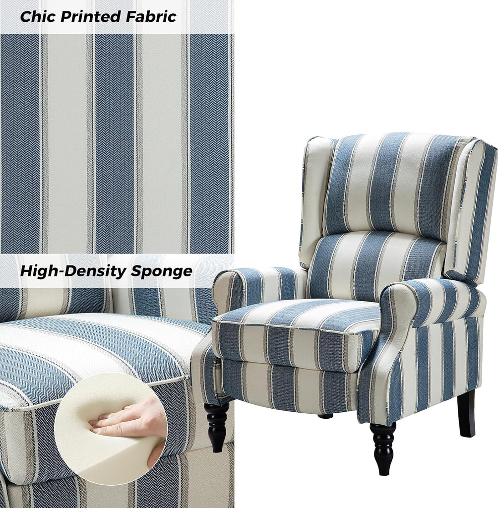 Upholstered Wingback Recliner Chair, Small Adjustable Footrest Push Back Single Reclining Sofa, Mid Century Modern