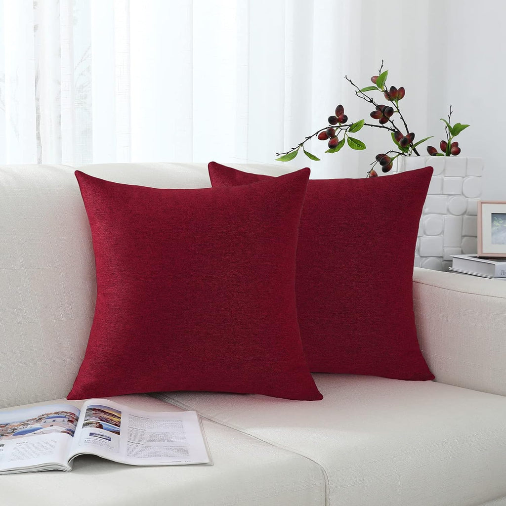 Decorative Burgundy Red Throw Pillow Covers Rustic Farmhouse Square Linen Burlap Soft Comfy Solid Cushion Couch