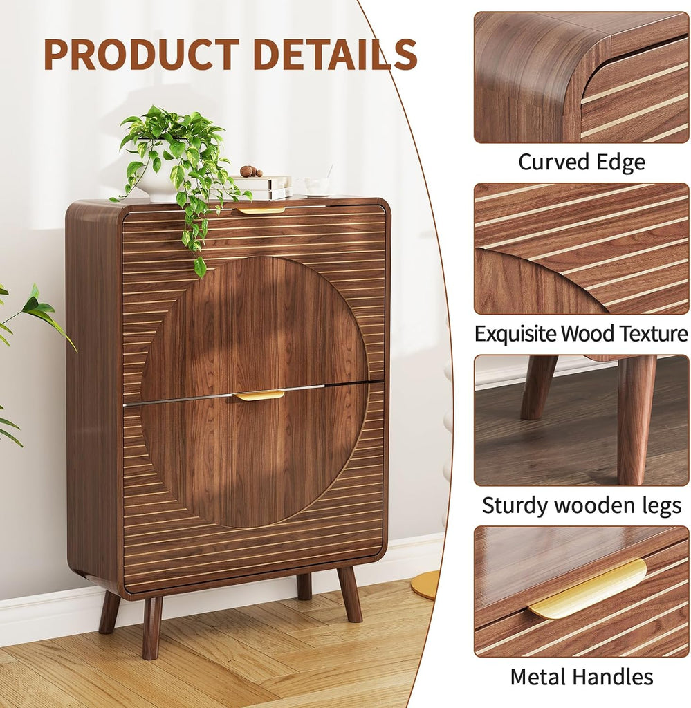 Shoe Storage Cabinet with 2 Flip Drawers , 27.5" Freestanding Hidden Shoe Rack Cabinet, Narrow Shoe Organizer