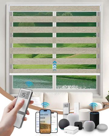 Motorized Blinds with Remote App Voice Control, Custom Zebra Shades