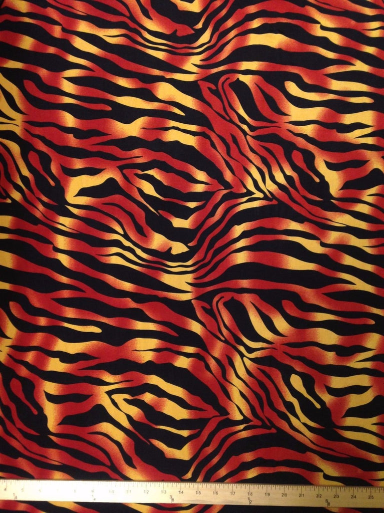 Flame Colored Abstract Zebra Pattern on Stretch Single Span Knit Jersey Polyester Spandex Fabric by The Yard