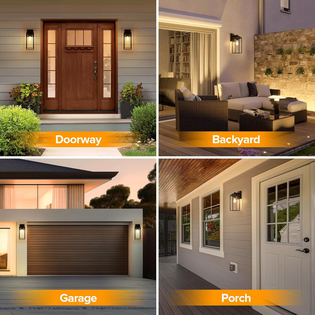 2 Pack Outdoor Wall Light Fixtures, Exterior Waterproof Lanterns with Aluminum Frame and Clear Glass Shade