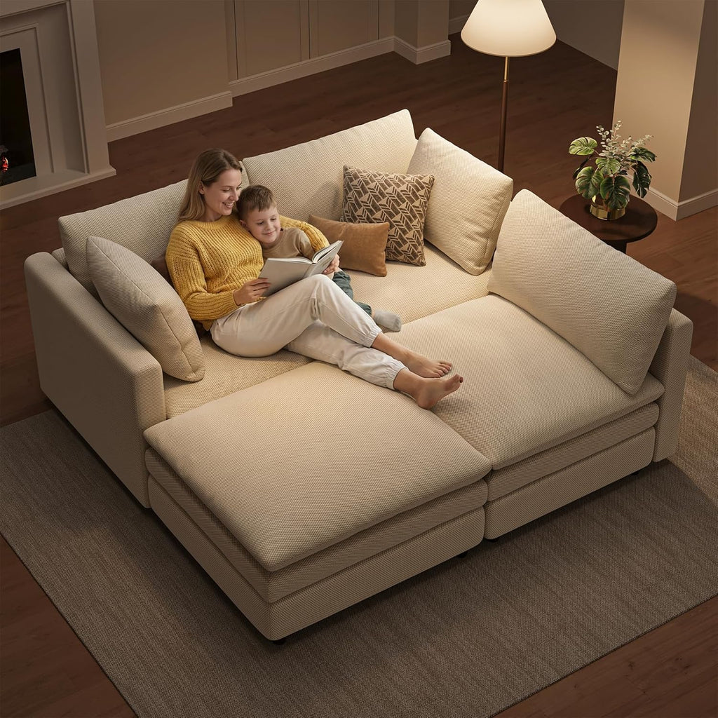 97" Cloud Couches , 29.1" Deep Seat Modular Sectional Sofa, L Shaped Cloud Sofa with One Movable Ottoman