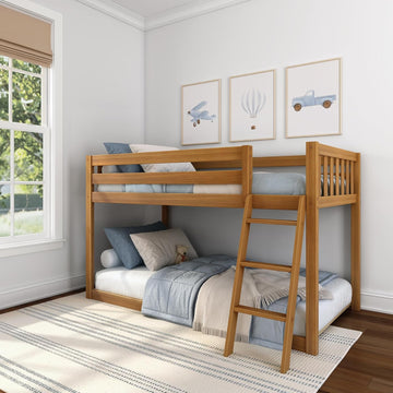 Fundamental Twin Low Bunk Bed, Kids Solid Wood Modern Bed Frame with Strong Wooden Slats, Non-Toxic Finishes