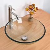 Aquaterior Tempered Glass Bathroom Vessel Sink 16" Round Countertop Vanity Basin Bowl Transparent Minimalist Modern