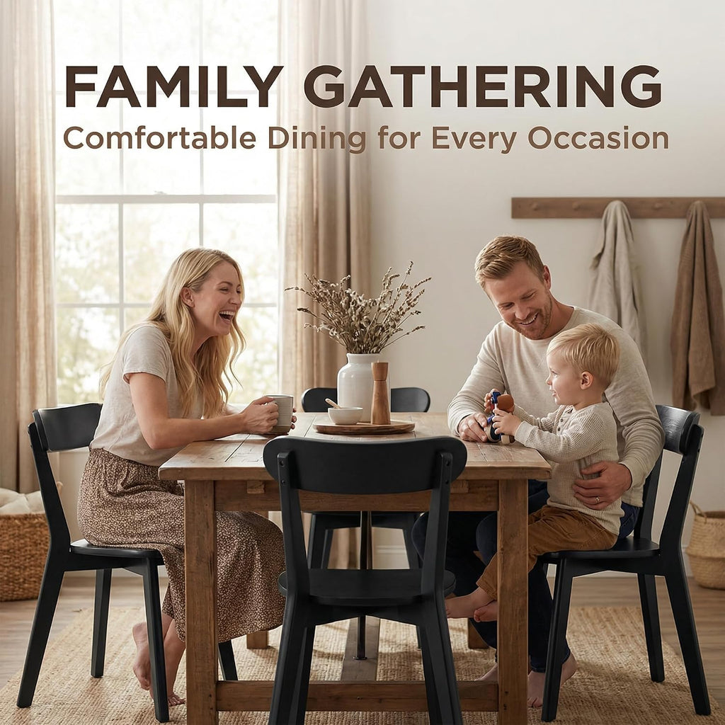 Farmhouse Solid Wood Dining Chairs Set of 4, Mid Century Modern Armless Kitchen & Dining Room Chairs with Curved Back