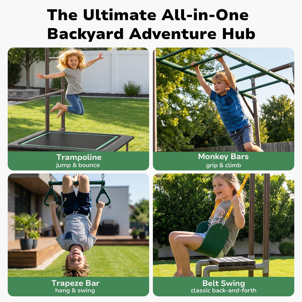 Monkey Bars for Kids, Outdoor Jungle Gym with Swing Set for Backyard