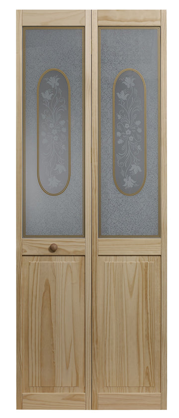 Elizabthian Half Glass Bifold Interior Wood Door, 32" x 80", Unfinished