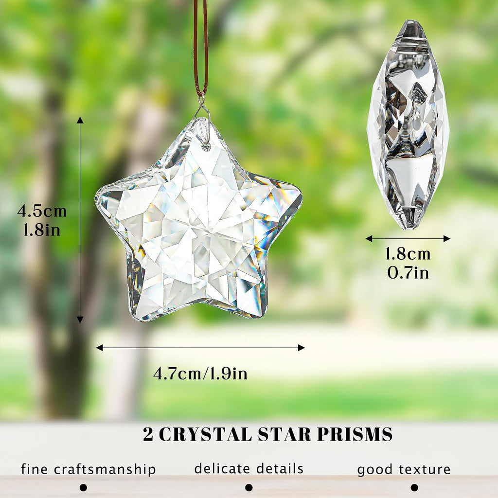 2 Pcs 2 Inch Clear Crystal Star Prism Suncatcher Hanging Decor - Clear Crystal Sun Catcher Prisms Star Shaped Hanging