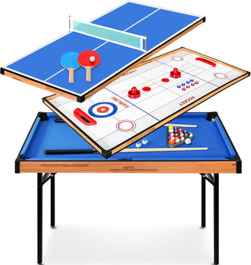 4 in 1 Multi Game Table, 4'x2' Folding Portable Sports Arcade Games with Accessories, Ping Pong, Air Hockey, Pool