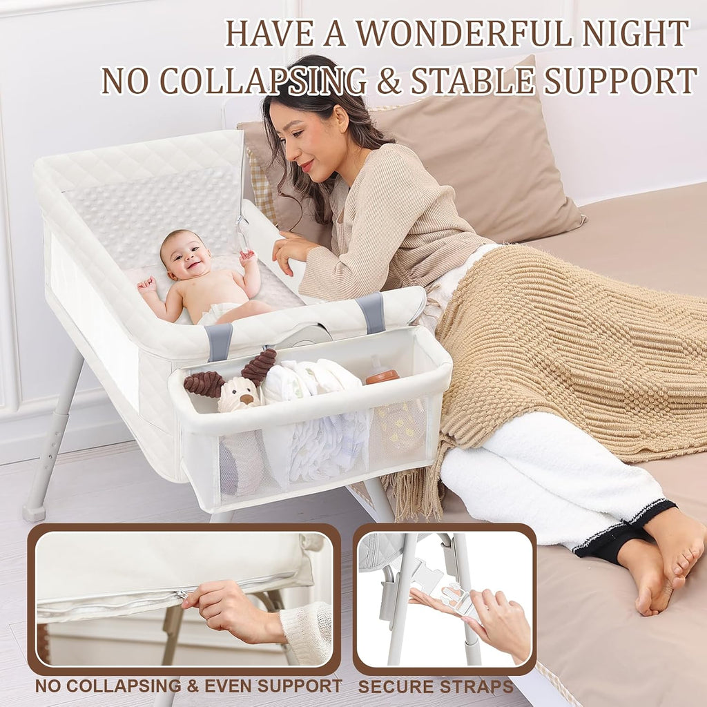 Bassinet Bedside Crib for Newborn 4-in-1 Baby Bassinet Bedside Sleeper | Mesh & Mattress, Easy Move Crib for Newborns