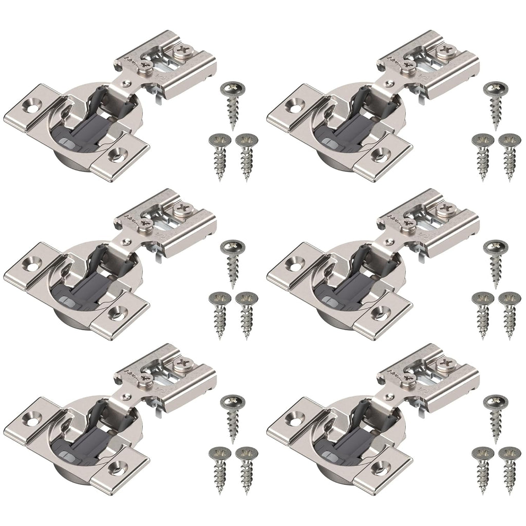 Compact BLUMOTION Hinge (3 Kits), 1/2" Overlay, 105° Opening Angle, Steel, Integrated Soft-Close Hinges for Face Frame