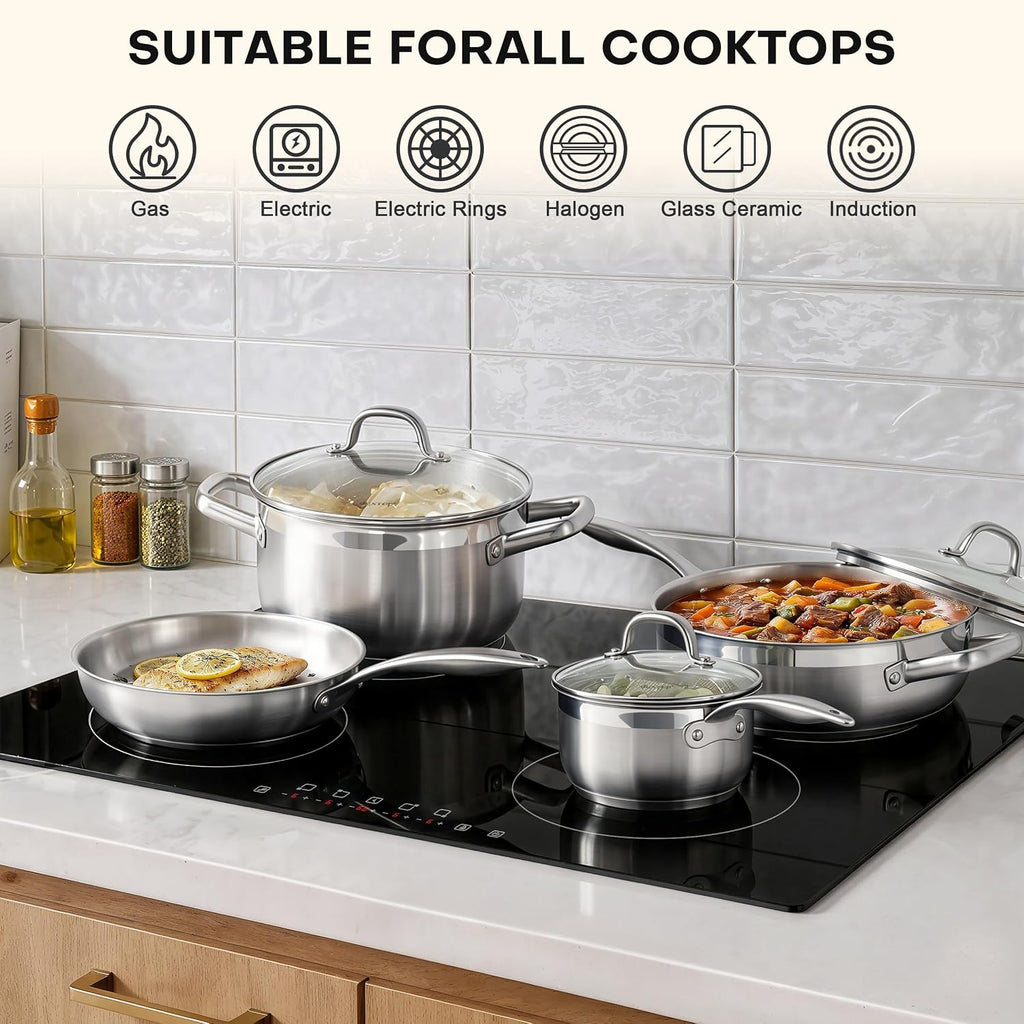 Stainless Steel Pots and Pans Set, 19PC Induction Cookware Set | Family Kitchens, Impact Bonded Base, Even Heat for