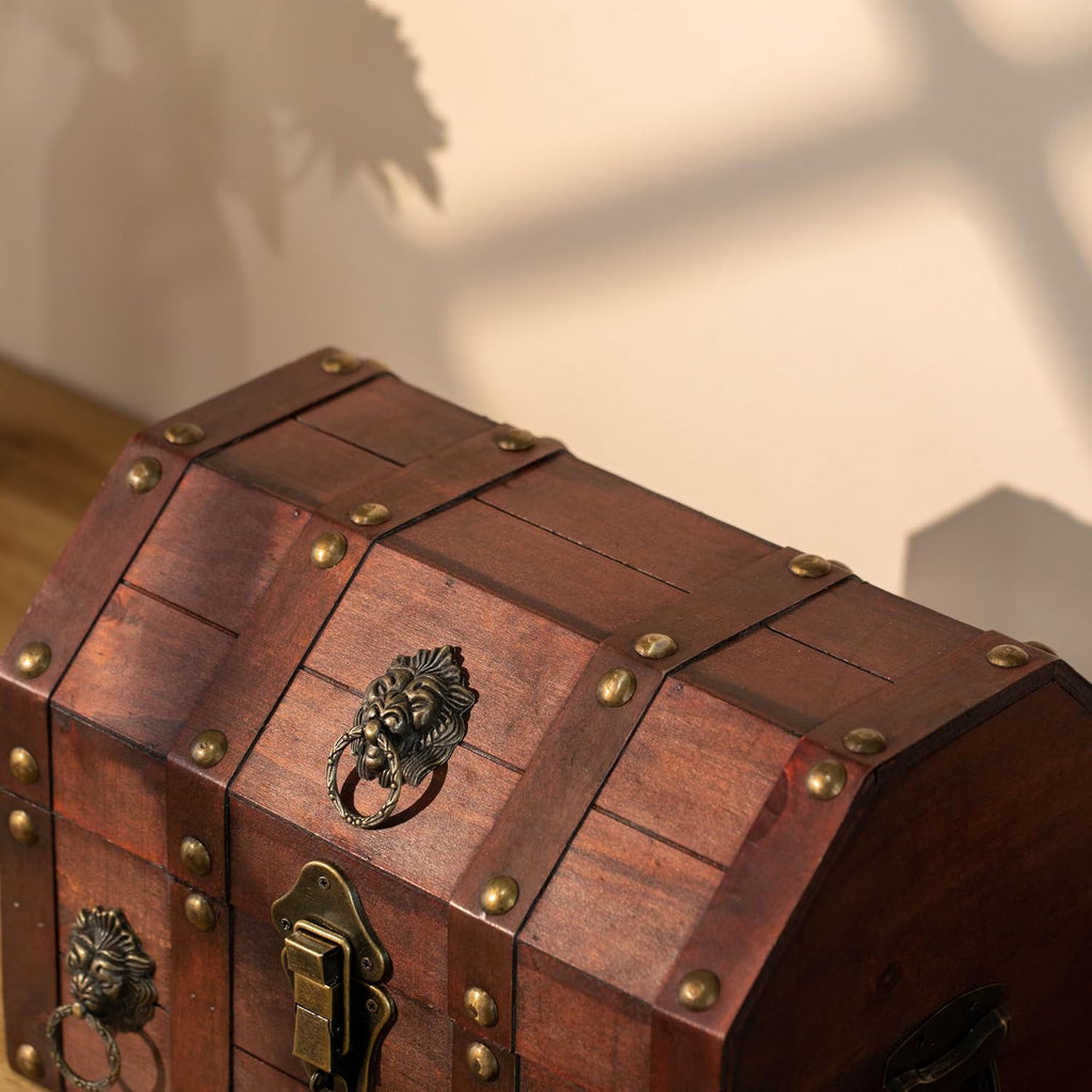 Handmade Pirate Treasure Chest with Latch - Vintage Wooden Storage Trunk and Treasure Box with Hinged Lid - Antique