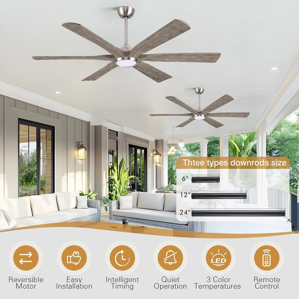 72" Ceiling Fan with LED Light and Remote - Gray