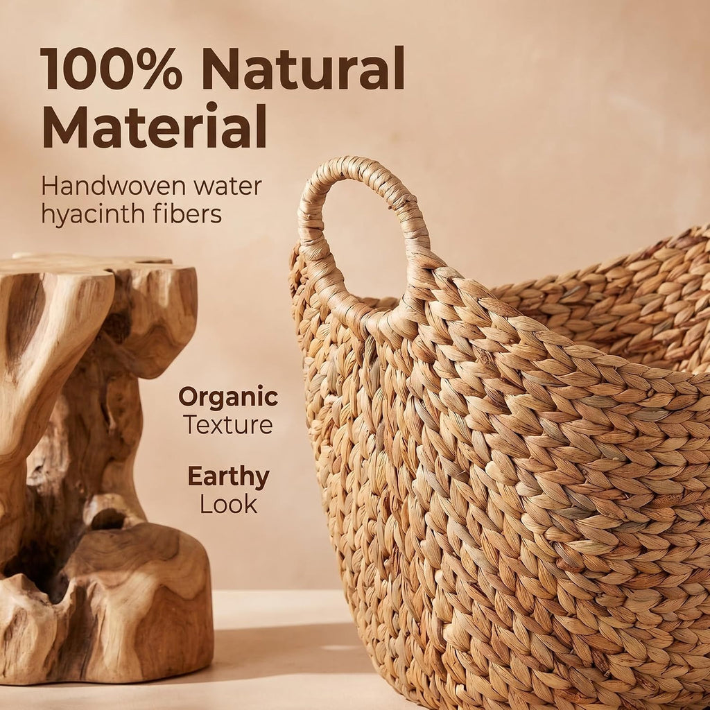 Extra Large Water Hyacinth Woven Storage Basket - Boat-Shaped with Handles & Steel Frame, Natural Decorative Bin for