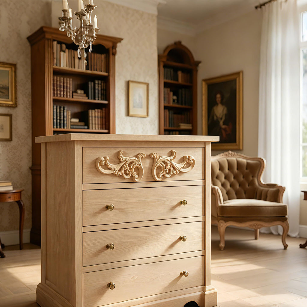 Premium Unpainted Solid Wood Appliques, Decorative Mirrored Scroll Wood Onlays for Furniture Renovation, Cabinet