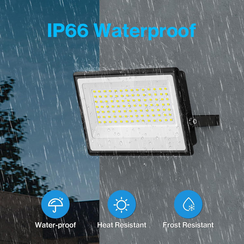2 Pack 150W LED Flood Light Outdoor, 15000LM Super Bright Work Lights Plug in, 6500K, IP66 Waterproof Exterior