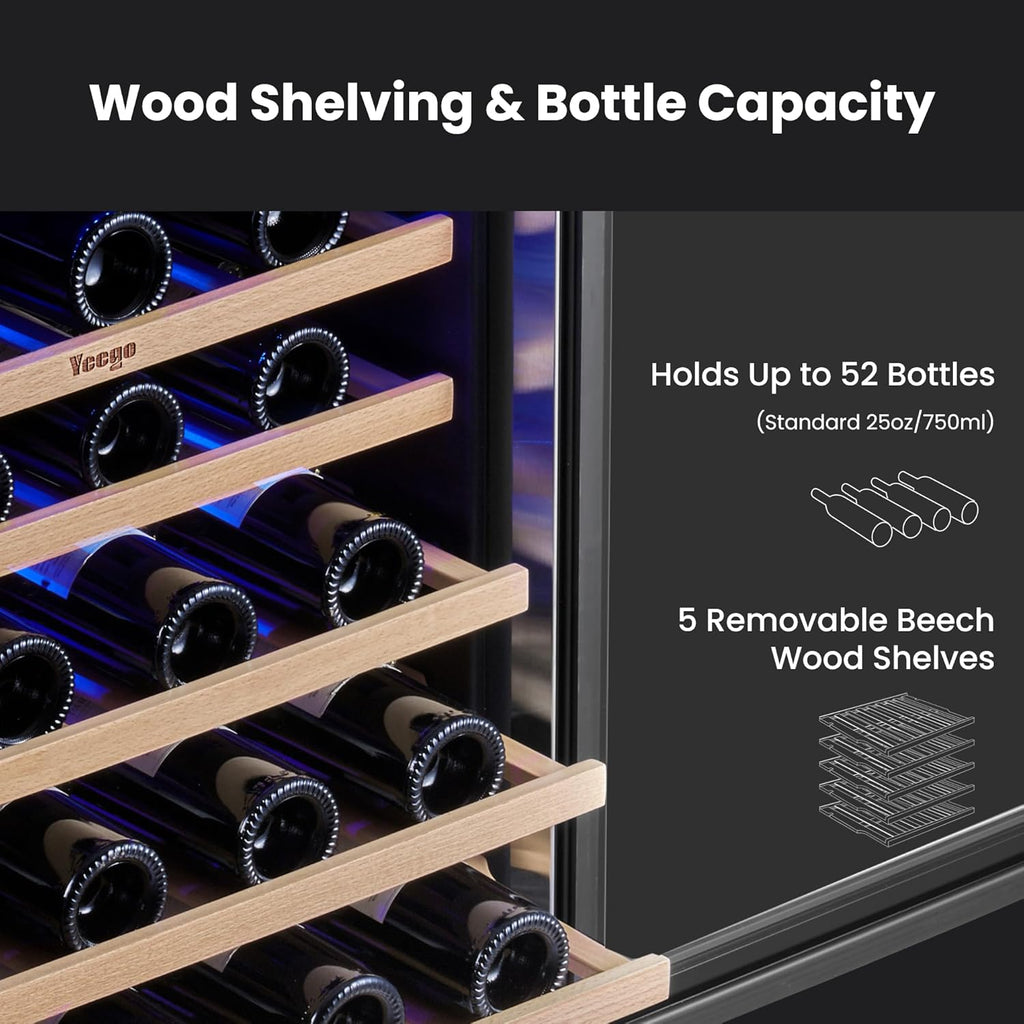 Wine Fridge Cooler - 24 Inch Wine Fridge Hold 52 Bottles, 40-65°F Wine Refrigera