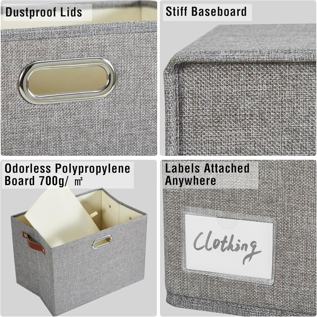 17" Large Collapsible Storage Bins with Lids, Stackable Closet Organizers with PU Handle and Labels, 3-Pack