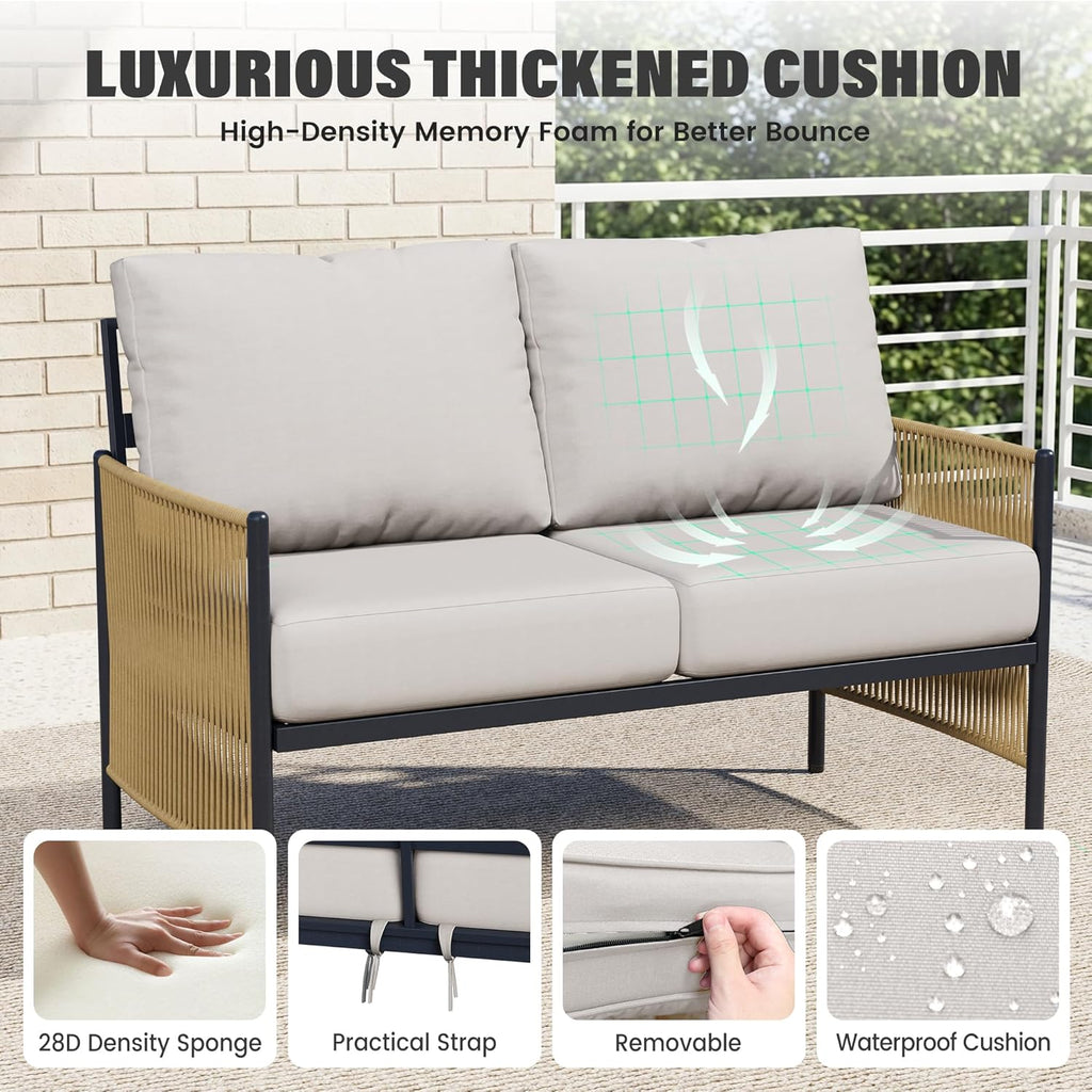 Aluminum Outdoor Patio Furniture Set, 4 Seats Outdoor Sectional with Coffee Table