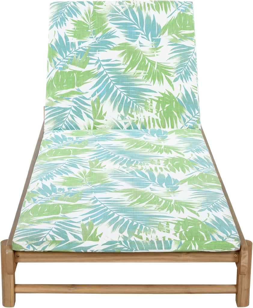 Outdoor Chaise Lounge with 2-Fold Cushion, Acacia Wood Recliner Chair Frame with Slatted Design, Patio Lounger