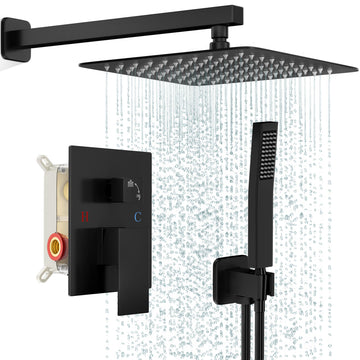 Shower Faucet Set with 10 Inch Matte Black Rain Shower Head