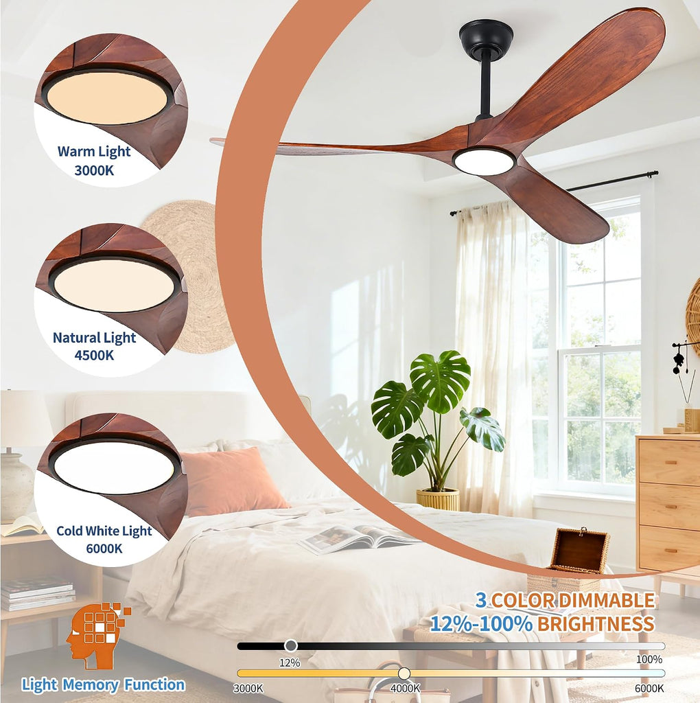 Ceiling Fans with Lights and Remote, Large Outdoor Ceiling Fan with Light Dimmable for Patios Living Room Bedroom