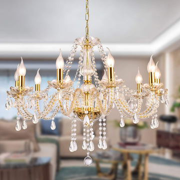 K9 Crystal Candle Chandeliers Lighting 10 Lights Pendant Ceiling Fixture Lamp for Dining Living Room Bedroom Hallway Entry Elegant Decoration (10 Bulbs)