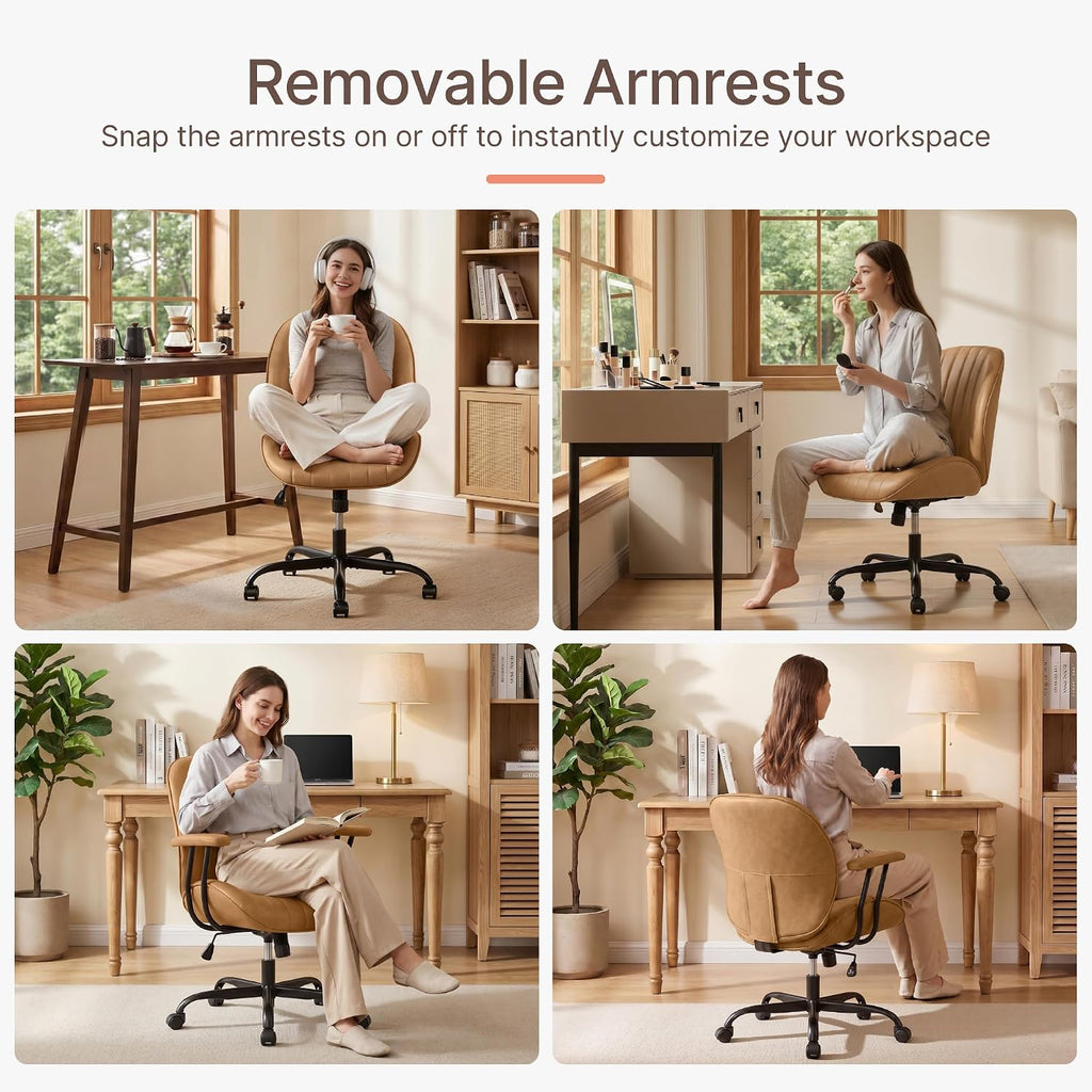 Ergonomic Home with Removable Arms, Adjustable Swivel Desk Chair with Wheels, Modern Faux Leather Computer Chair with