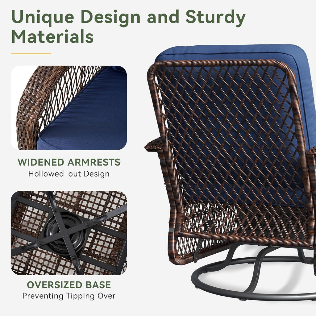 3 Pieces Patio Furniture Set, Patio Swivel Rocker Chairs Set of 2, Wicker Outdoor Bistro Set with Rocking Chair