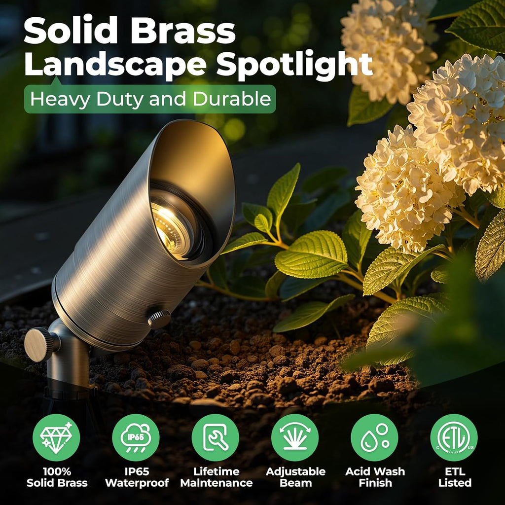 Solid Brass Low Voltage Landscape Spotlights, 12V Waterproof Outdoor Spot Lights, Wired Heavy Duty Bronze Accent