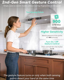 30 Inch Stainless Steel Wall Mount Range Hood 900 CFM Ultra-Quiet 4 Speed Gesture Control, LED Lights Convertible Ducted/Ductless